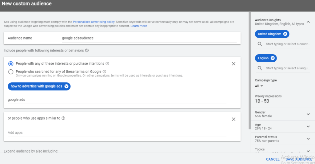custom audiences in adwords